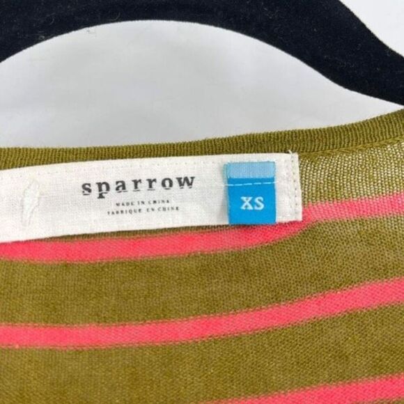 Anthropologie Sparrow Traveling Stripes Linen Cardigan XS Ruffles Green Pink‎ - Picture 5 of 10